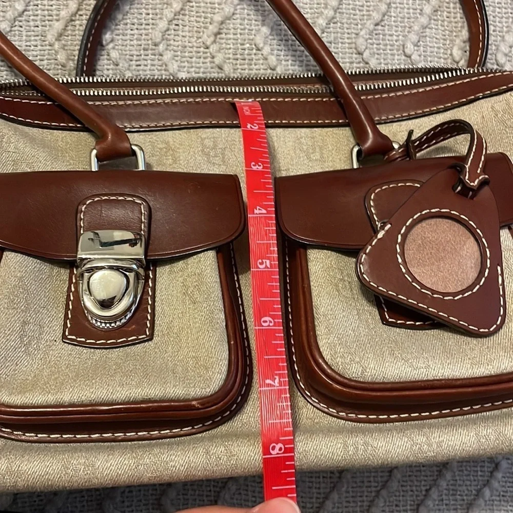 Dooney & Bourke Double Pocket Tote Purse in brown colored monogram. - Picture 12 of 14